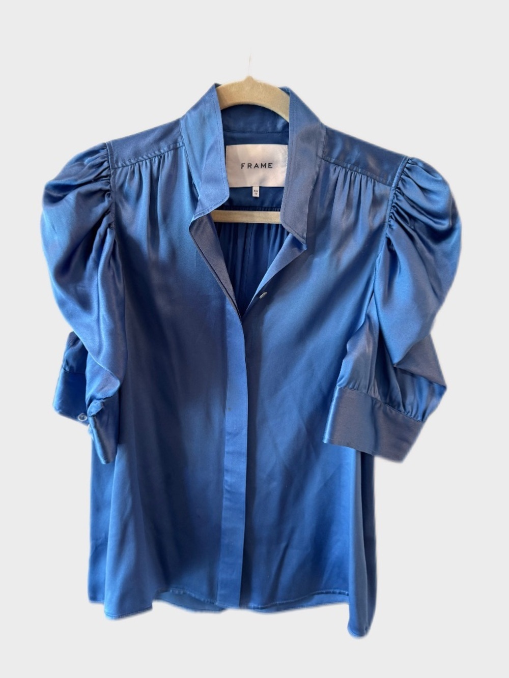 FRAME Women's Blue Silk Puff Sleeve Blouse XS - Picture 2 of 9